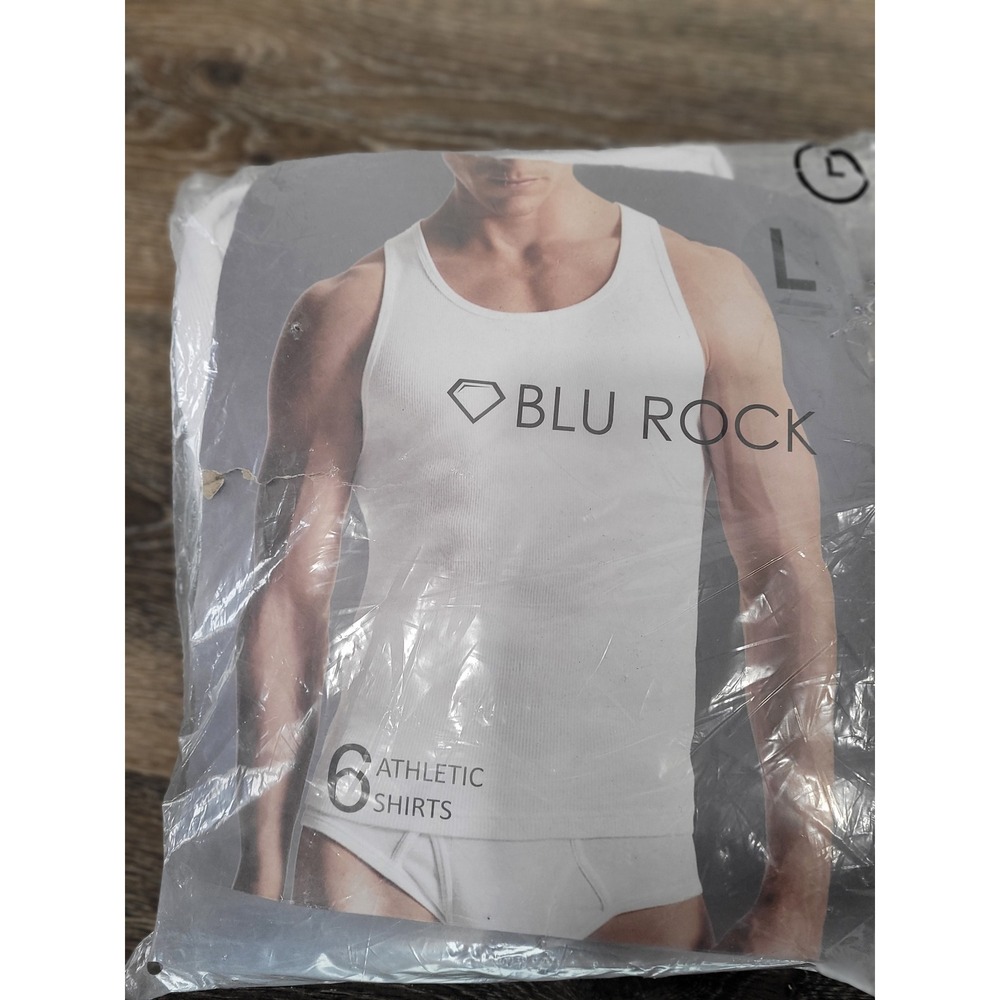 Blu Rock Men Athletic Shirts White Ribbed Tank Undershirts‎ Large Pack of 6 #17
